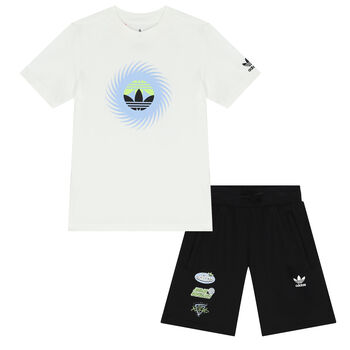 White & Black Logo Shorts Set